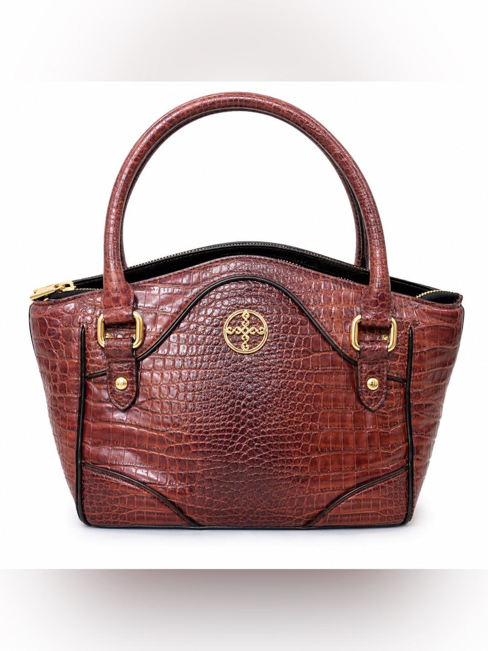 Stauer Croc Embossed Leather Satchel Bag Burgundy Brown